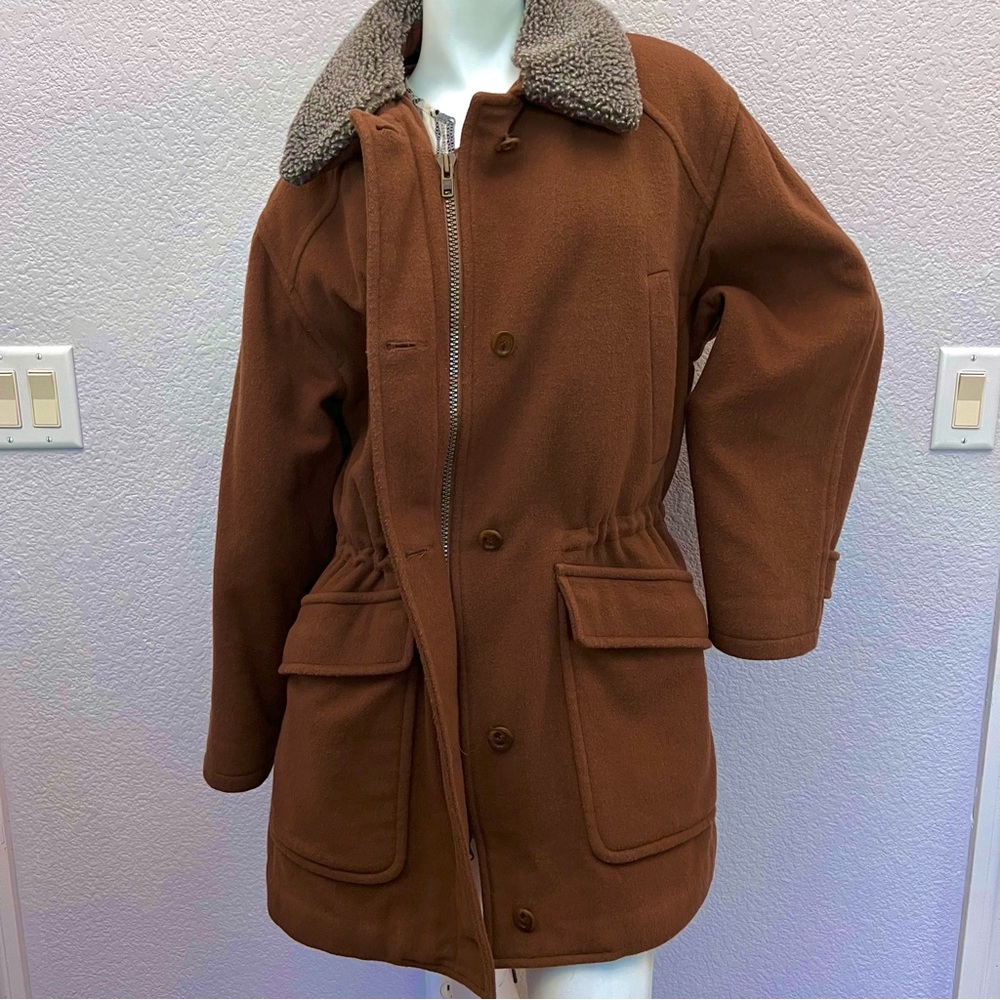 Vtg USA L.L. Bean Brown Women Wool Alpaca Coat L Zip Barn Heritage THINSULATE 3M